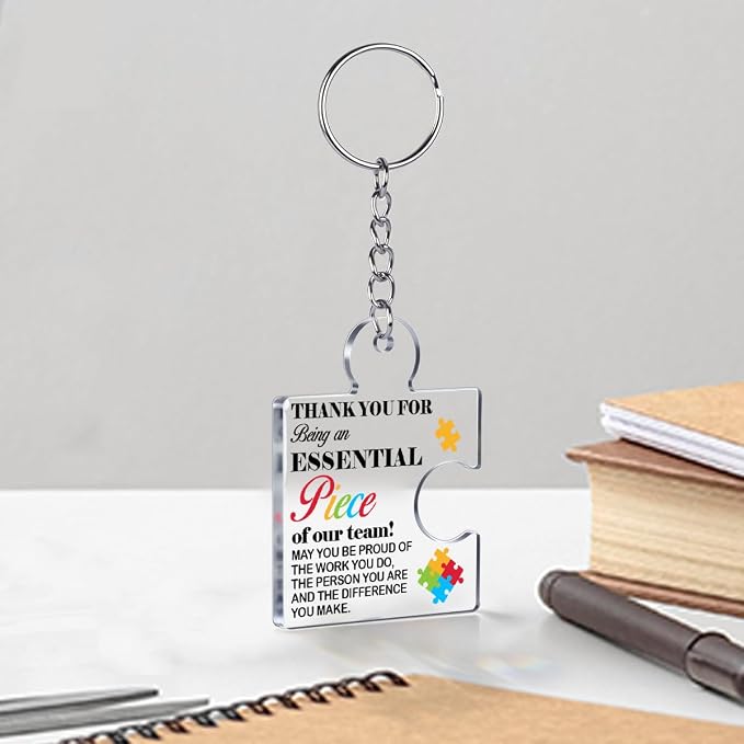 Team Appreciation Gifts Bulk Thank You Keychains for Coworkers | Gift Set for Employee, Staff, Teachers, Teamwork Puzzle Piece Keyring, Acrylic