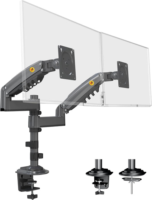 NB North Bayou Dual Monitor Desk Mount Stand Full Motion Swivel Computer Monitor Arm Fits 2 Screens up to 27'' with Load Capacity 4.4~19.8lbs for Each Monitor H180-G