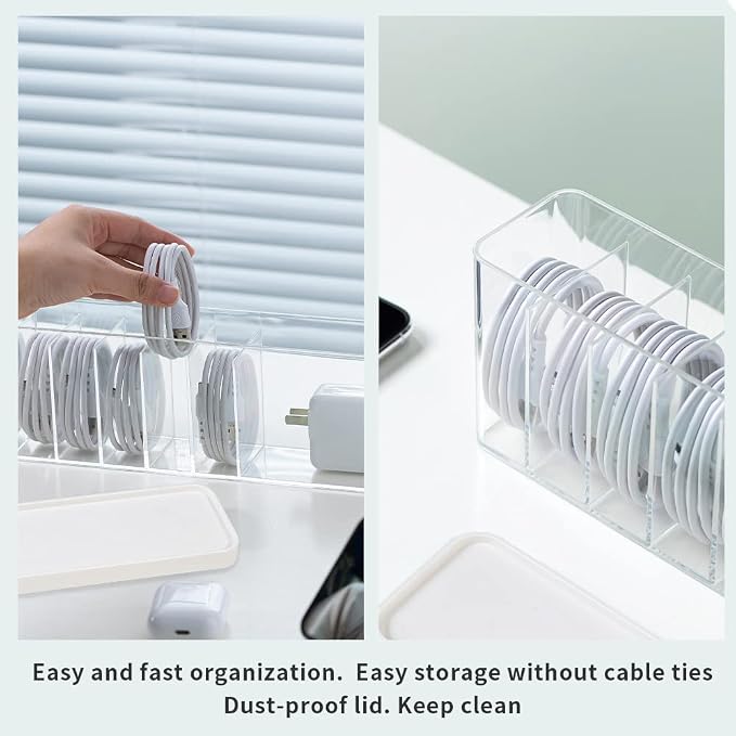 Charger Cable Cord Storage Organizer Box - Easy Storage Without Cable Ties - 1 Pack With Lid