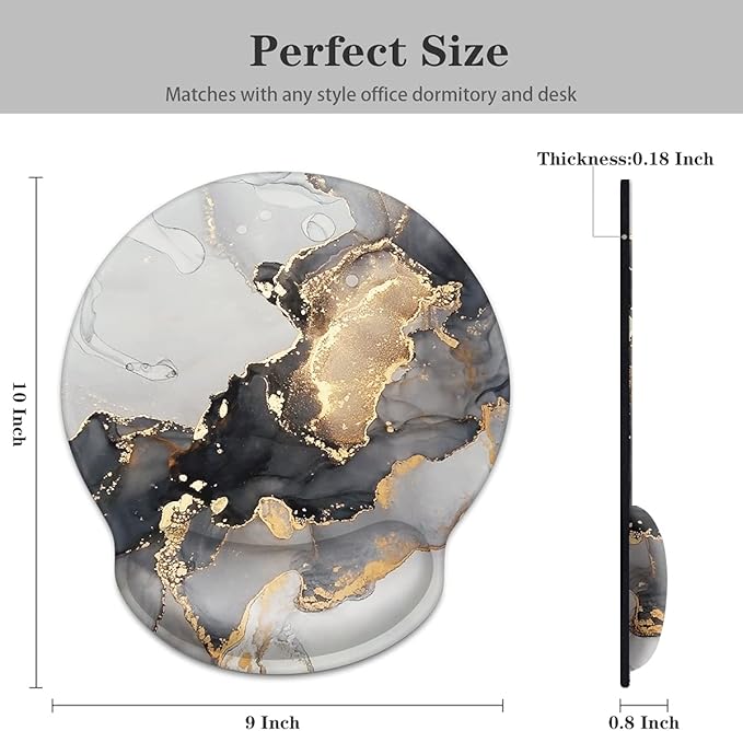 WAVEYU Gray Gold Black Marble Mouse Pad, Cool Mouse Mat for Men Women Non-Slip Rubber Base Mousepad for Desk Laptop Gaming Working Computers Easy Typing & Pain Relief