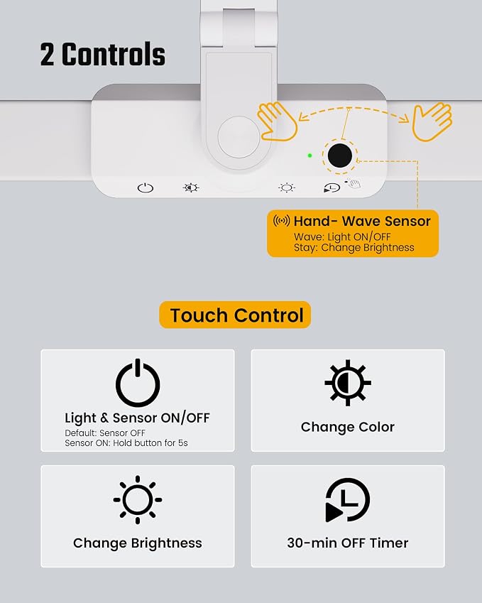 SUPERDANNY LED Desk Lamp Computer Light with Power Strip with Clamp White | 6 Outlets & 1 USB-A, 1 PD 20W Type-C, 13A/1625W, 5 Modes Smooth Dimming, Memory Function, Architect Lampfor Home Office Dorm