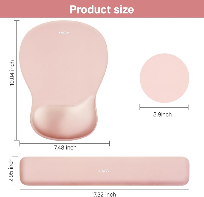 MOSISO Wrist Rest Support for Mouse Pad & Keyboard Set, Peach Fuzz | Ergonomic Mousepad&Coaster, Non-Slip Base Home/Office Rectangular Easy Typing Pad with Soft Cloth&Curved Memory Foam