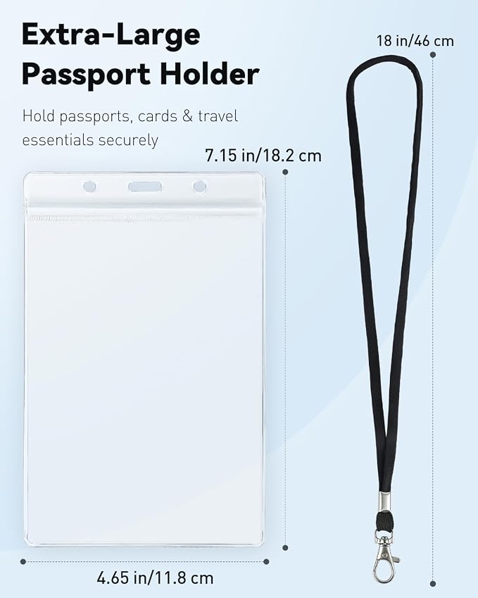 Uniclife 10 Pack Passport Holder, Clear PVC ID Badge Holder with Lanyard | Waterproof Passport Holders for Travel, Extra Large Lanyard Card Holder for Cruise & Events, 4.5" × 6.4"