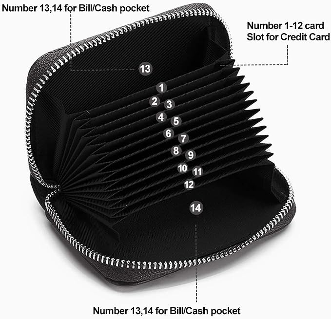 RFID Credit Card Holder Genuine Leather Credit Card Wallet with Zipper | RFID