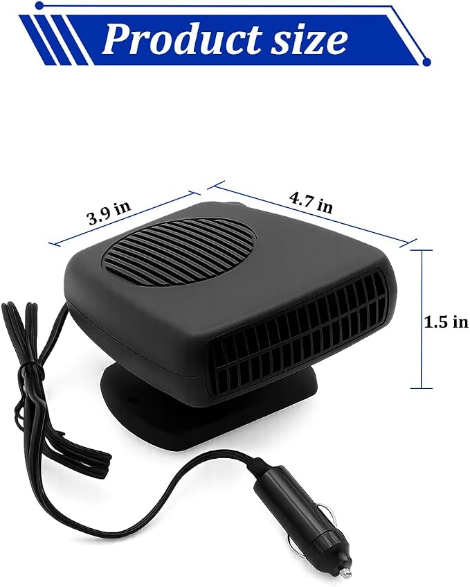 Car Heaters, 12V Portable Cigarette Lighter Vehicle Electronic Fan Heater, Fast Heating Automotive Windshield Cooling Defrost Defogger Accessories, Universal for Truck RV SUV