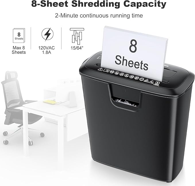 Bonsaii 8-Sheet Strip Cut Paper Shredder for Home, Shred CDs & Credit Cards | 3.4-Gal Wastebasket with Transparent Window, Overheat Protection, Small Shredder for home use,portable shredder, S120-C