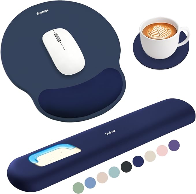 Mouse Pad and Keyboard Wrist Rest, 3-in-1 Gel Memory Foam Ergonomic Mouse Pad with Wrist Rest Set, Gaming Mousepad Arm Cushion Support for Computer Office Desk Accessories Cute Setup,Dark Blue