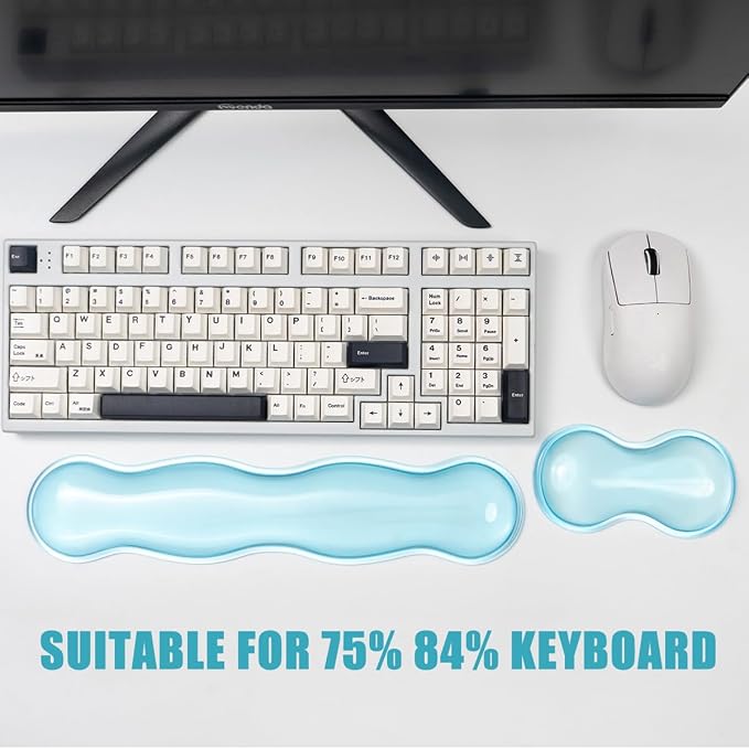 Ergonomic Silicone Gel Keyboard and Mouse Wrist Rest Set – Clear Wrist Rest for Keyboard 60%/68%/75%, Comfort & Support for Typing and Gaming (Blue)