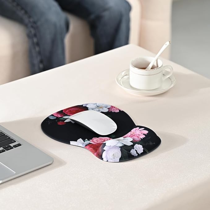 EooCoo Mouse Pad with Gel Wrist Rest, Ergonomic Mousepad Wrist Alignment | Middle Concave Design for Natural Wrist Alignment, Non-Slip Base Mousepad, Carpal Tunnel Relief, Office Desk Accessories