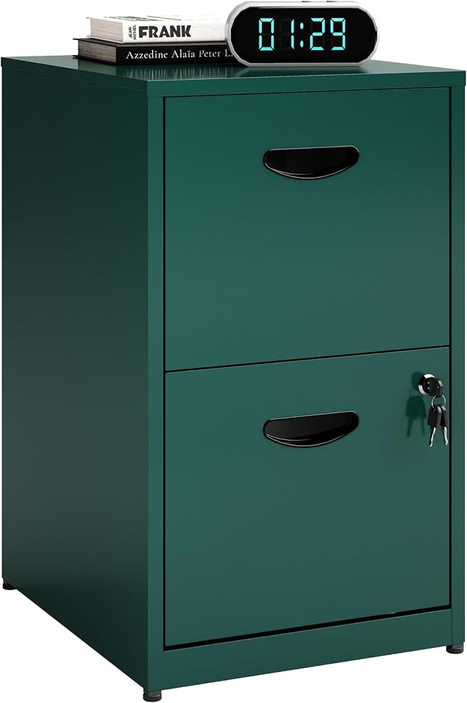 Polup 2 Drawer File Cabinet with Lock, Metal Filing Cabinet for Home Office | Small Locking Cabinet for Under Desk Storage, Printer Stand, Fits Letter Size, Green, 26"H x 15"W x 18"D, Easy Assembly