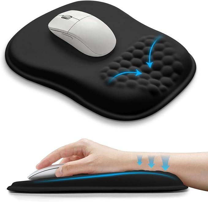 Hokafenle Ergonomic Wrist-hugging Mouse Pad Wrist Support, U-shaped Holding Wrist Rest Mousepad for Carpal Tunnel Pain Relief with Cushioned Memory Foam Slope Massage Bulge (Classic 10.2x8.3 in,Black)
