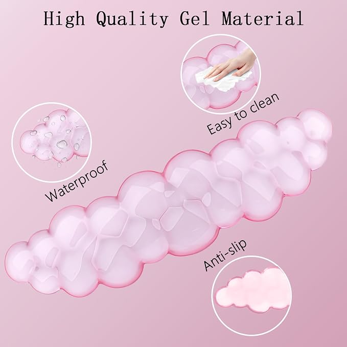 Gel Cloud Wrist Rest Keyboard Clear Pink Mouse Pad with Wrist Rest Set 3PCS Ergonomic Cool Keyboard Wrist Pad Cute Acrylic Coaster Non-Slip Base Cute Transparent Mouse Wrist Pad Support for Computer