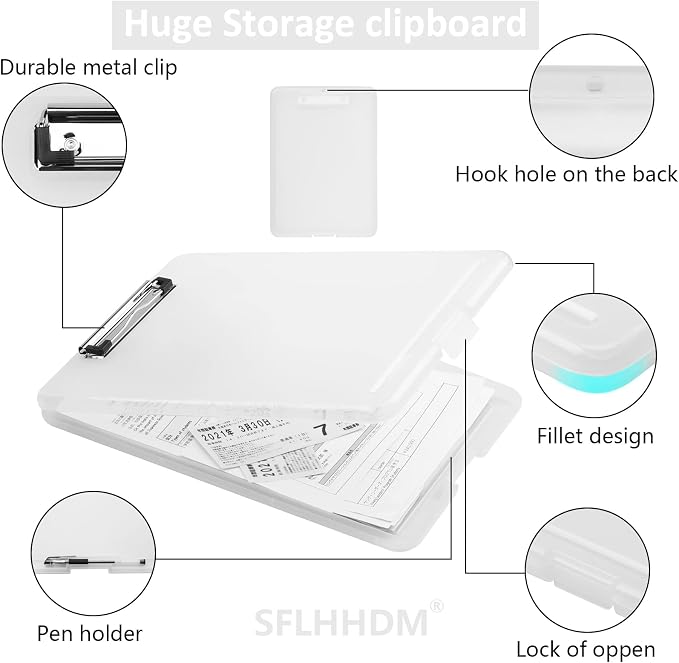 Clipboard with Storage,Storage Clipboard with Clip,Clipboards Foldable for Nurse,for 8.5x11 Paper Clip Boards,A4 Clipboards Case with Smooth Writing for Office Supplies Clip Board Case-Translucent