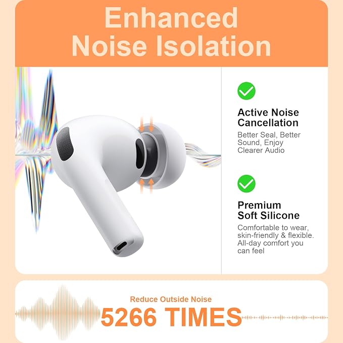 Replacement Ear Tips Compatible with AirPods Pro 3rd Generation – Silicone Earbud Tips with Cleaning Pen, Secure Fit, Noise Isolation, Soft Comfort Ear Tips Kit (4 Pairs, XXS/XS/S/L)