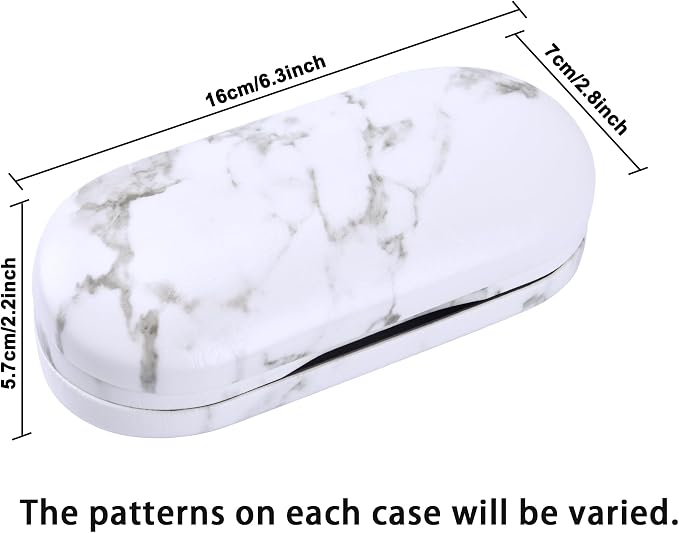 Muf 2 in 1 Contact Lens Case and Glasses Case, Double Sided Design with Mirror, Portable Travel Kit with Tweezer, Remover and Solution Bottle, Black & White Marble