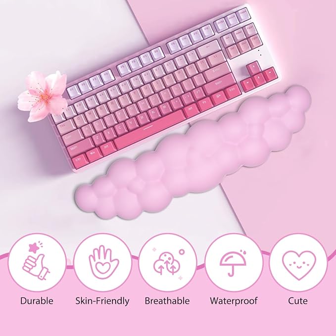 JIKIOU Upgrade Leather Cloud Wrist Rest for Keyboard and Mouse & Cup Pad | Wish Gift-Cute Cloud Shape, Comfortable and don’t Irritate to Skin, Non-Slip PU Base,Soft Memory Foam filled for Pain Relief