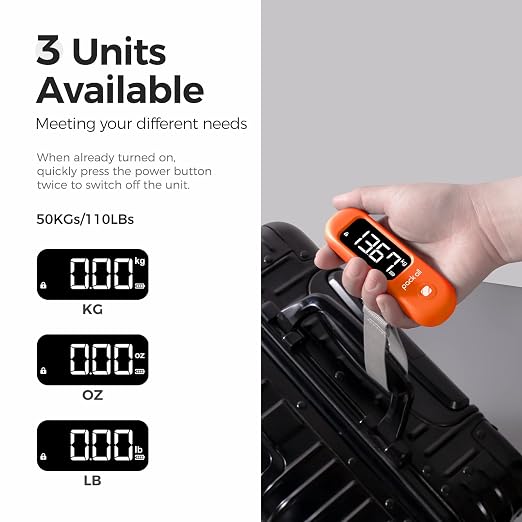 pack all Digital Luggage Scale for Travel, 110Lbs Capacity, 0.1Lb Precision | Handheld, Backlit LCD Display, Lb/Kg/Oz Conversion, Tare Function, Battery Included, Orange