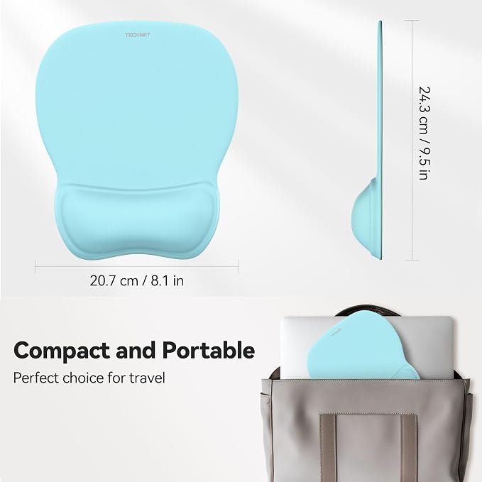 TECKNET Gel Ergonomic Mouse Pad with Wrist Rest, Non-Slip PU Base, LT.Blue | Comfortable Gel Cushion, Pain Relief, Smooth and Waterproof Surface, Mouse Pad with Wrist Rest for Office, Gaming and Study
