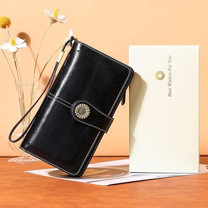 SENDEFN Wallets for Women Leather Credit Card Holder with RFID Blocking Large Capacity Wristlet | with RFID Blocking