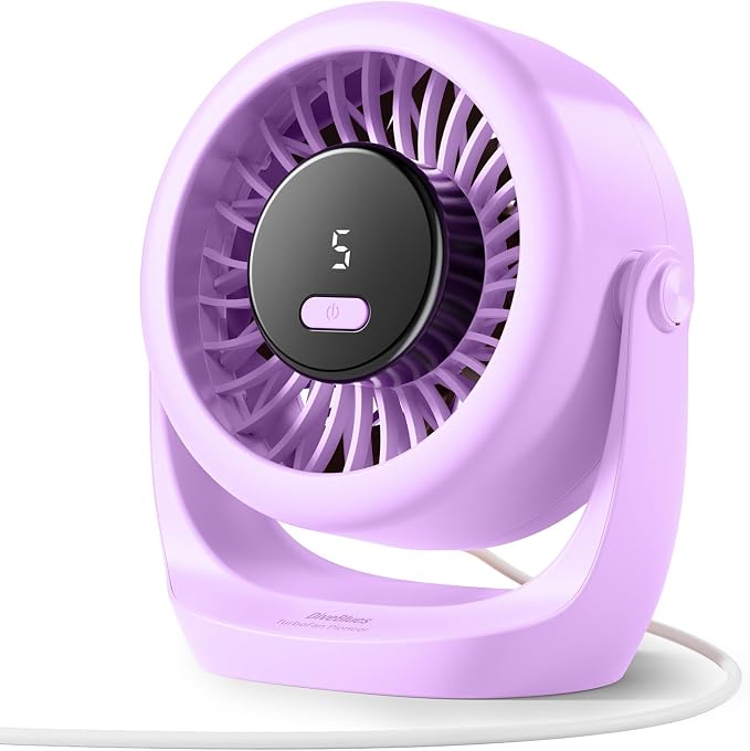 Diveblues USB Desk Turbo Fan, Ultra-Quiet Mini Desk Fan, Powerful Wind, LED Display, 5 Speed, 360° Rotating Small Portable Fan for Home, Office and Outdoor Cool Tech Gadgets - TurboBreeze