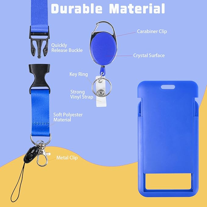 Blue Retractable Badge Reel with Carabiner Clip, Lanyard for Keys Badge Holder Work ID Name Card for Nurce Teacher Women Gifts