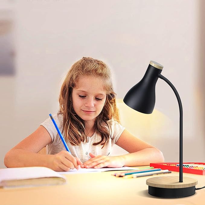 LALISU Metal Desk Lamp Wireless Charging Table Lamp Touch Reading Lights Arc Desk Lamps for Bedroom, 3 Way Dimmable Bedside Lamp with USB Charging Ports Lamp for Study Room and Office (Black)