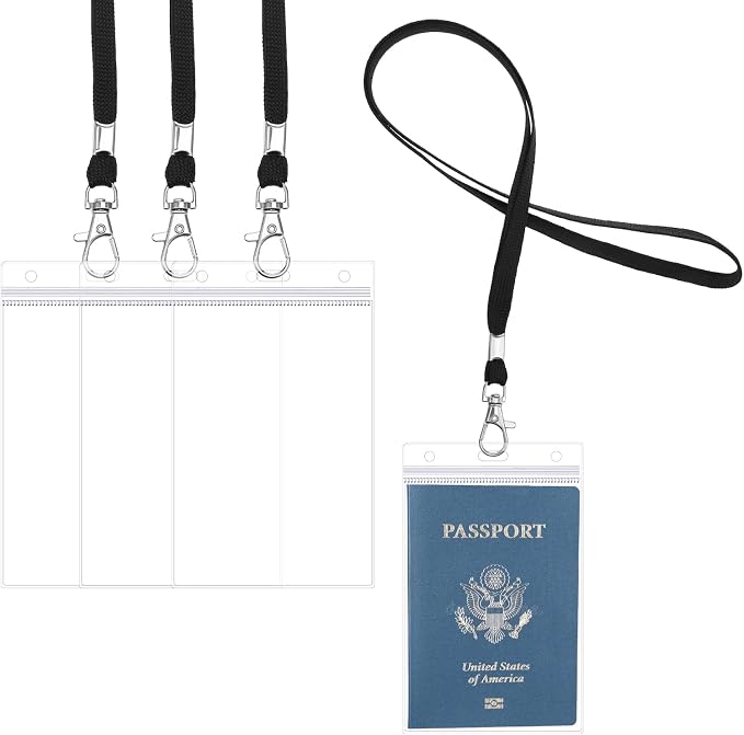 3 Pack 4x6inch Extra Large Passport Holders ID Badge PVC Card Holder with Black Lanyards, Clear Passport Cover Waterproof Lanyard Card Holder Passport Sleeve Protector for Cruise Credit Card Ticket