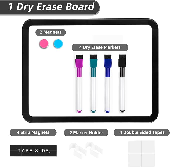 VUSIGN Magnetic Dry Erase Board, 8.5 x 11 Inches White Board, Black | Includes 4 Dry Erase Markers, Small Mini White Board for Students Fridge Wall Locker