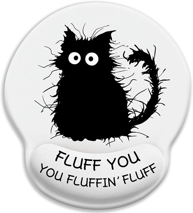 LIMKRIAN Mouse Pad with Gel Wrist Rest, 9.8 x 8.6 in, Funny Black Cat | Ergonomic Comfort Wrist Support, Non-Slip PU Base, Pain Relief, Mouse Pads for Desk Cute Office Desk Accessories Supplies