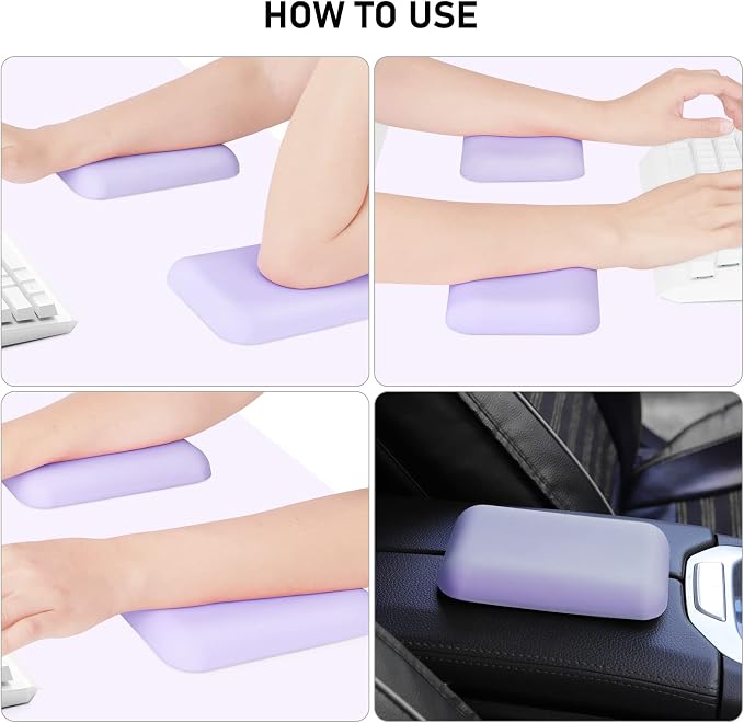 Leolee Elbow Rest Pads for Desk, Purple Ergonomic Wrist Rest Arm Rest Pads | Memory Foam & Non-Slip Base, Armrest Cushion Support Pad Relieve Elbow and Wrist Pain for Computer, Office, 2 Packs