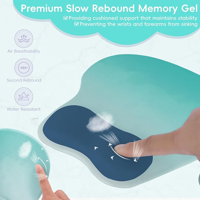 Ergonomic Mouse Pad,Non Slip Mousepad Wrist Rest Support for Office, Computer, Laptop & Mac(A-Green Blue)
