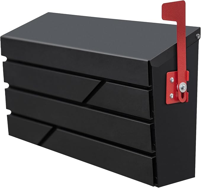 Wall Mount Mailbox for House Outside, Large Capacity Mailbox with Flag Drop Box, Galvanized Steel and Rust-Proof Metal Post Box, 15.74"x9.84"x4.33", Black, MD065