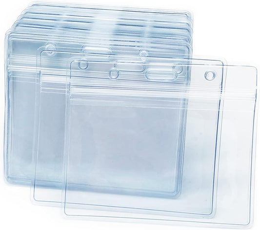 10 Pcs Clear Plastic Horizontal Name Badge ID Card Holders