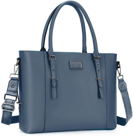 MOSISO PU Leather Laptop Tote Bag for Women, Waterproof Large Capacity Business Work Briefcase Shoulder Laptop Bag
