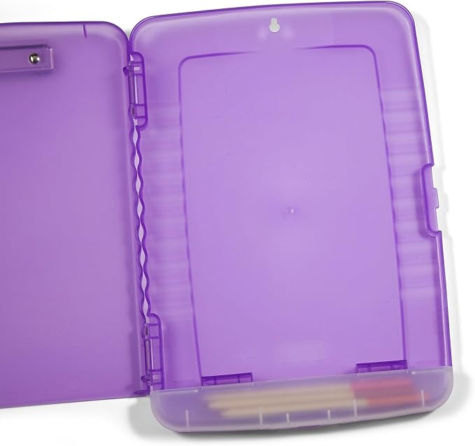 Officemate Slim Clipboard with Storage, 10 x 14.5-Inches Plastic Document Organizer with Compartment and Pen Holder, Translucent Purple