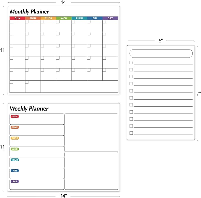 Dry Erase Magnetic Calendar for Refrigerator, 3 Pack- Monthly & Weekly & Daily Planner Magnet Whiteboard for Fridge Wall Door - Shopping, Meal/Menu, to Do List, Family Schedule Planning Board (D)