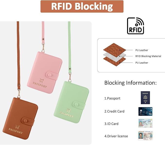 Passport Holder RFID Protected Wallet and Luggage Tag with Protection Cover Travel Accessories Leather Card Case Organizer for Women Men (Brown)