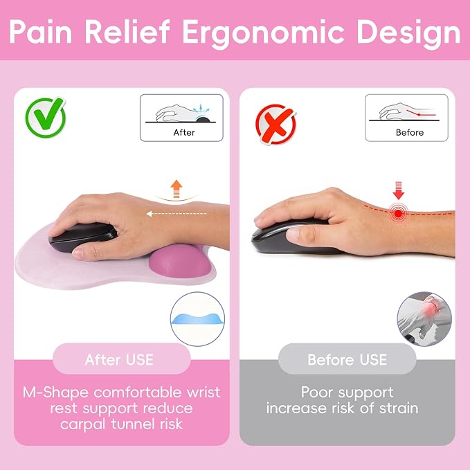 Ergonomic Mouse Pad,Non Slip Mousepad Wrist Rest Support for Office, Computer, Laptop & Mac(A-Warm Pink)