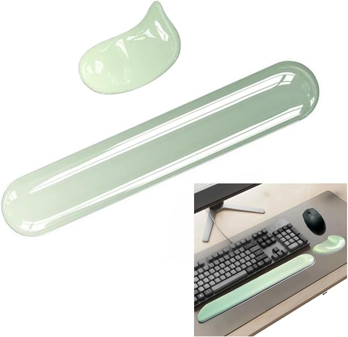 Gel Wrist Rest for Keyboard,Office & Gaming,Green Silicone 2-Piece Set | Clear green silicone gel, office/gaming,60%/68%/75% keyboards,mouse rest,cooling,non-slip, easy cleanErgonomically designed