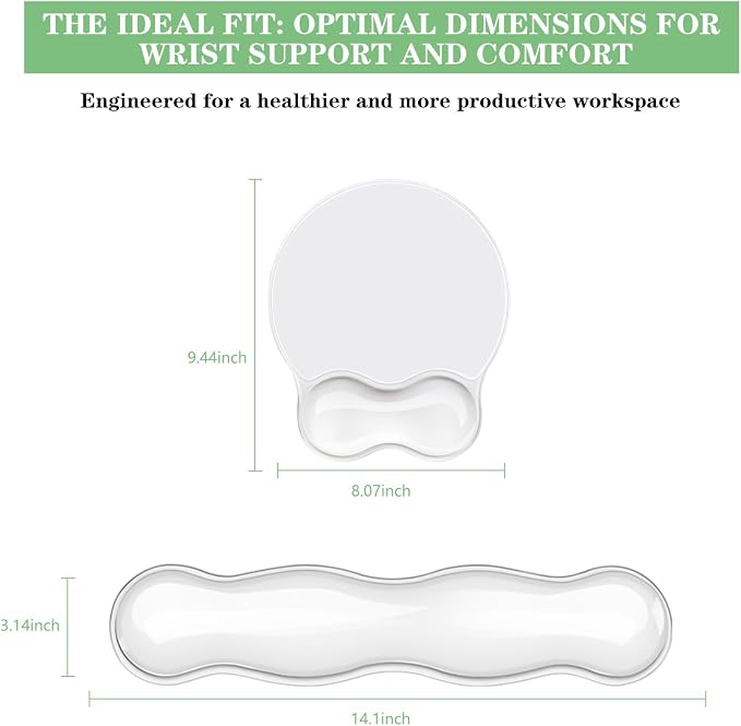 Gel Wrist Rest for Keyboard and Mouse Pad Set - Clear White | Ergonomic Cute Computer Keyboard Wrist Pad Support for Pain Relief, Non-Slip Desk Accessories for Office and Home