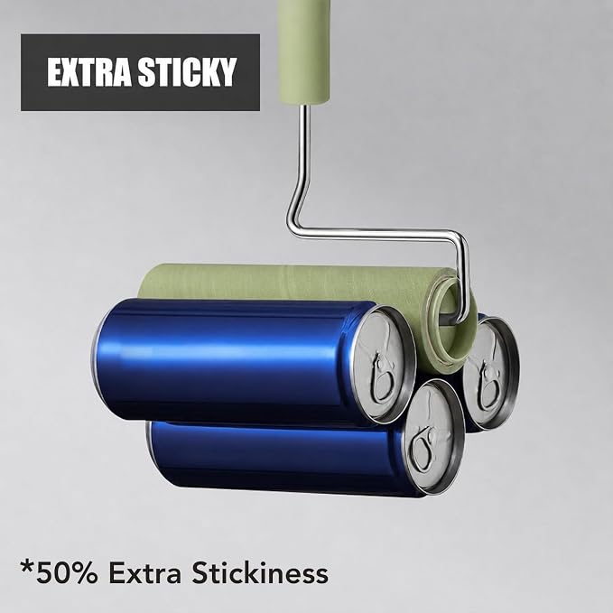 Extra Sticky Large Surface Lint Roller, 6.3''Wide Roller for Pet Hair | Long Handle Lint Remover for Couch, Furniture, Clothes, Dog & Cat Hair Remover (4 Refills)