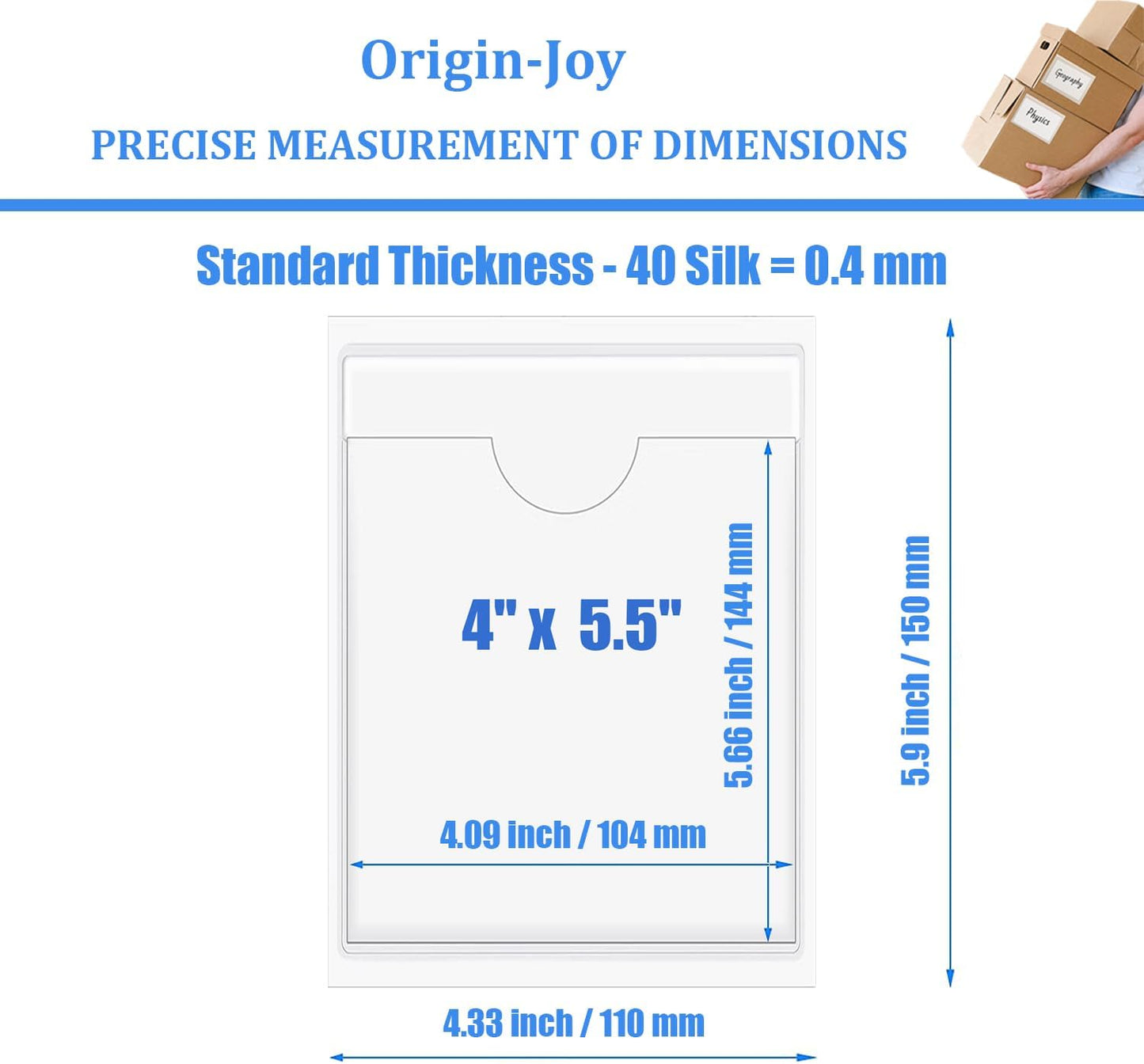 Origin-Joy 60 PCS Self Adhesive Index Card Pockets with Top Open, Clear Plastic Label Holder for Cards of Note, Library and Business, Adhesive Label Pockets & Card Holder (4 x 5.5 inch)