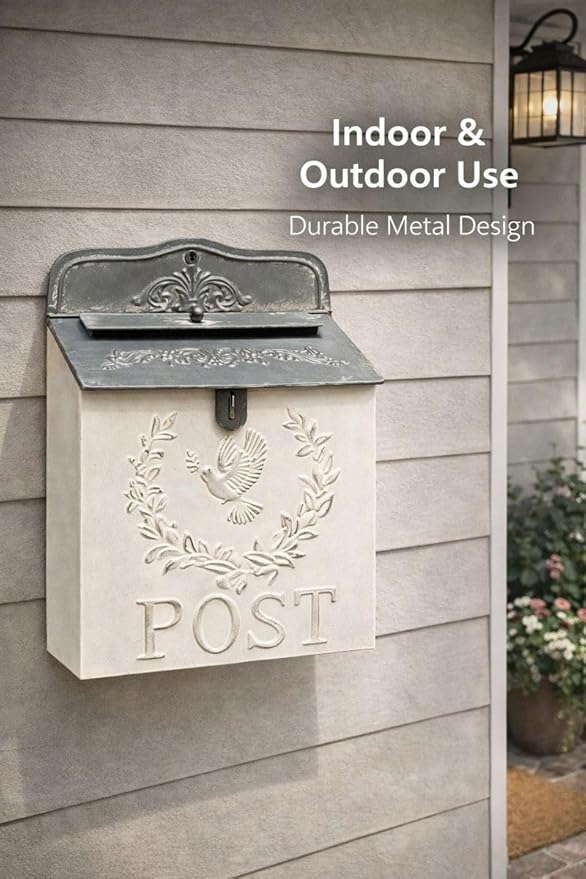 I Vintage Style Post Box I Nostalgic Charm Home Decor I Farmhouse Design I 15.9" Height x 11" Wide (White Rectangular Bird)