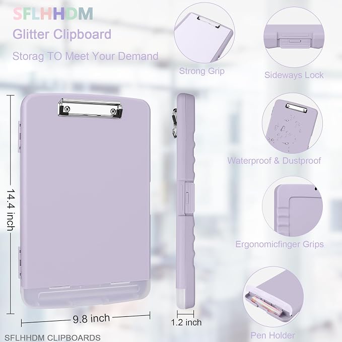 SFLHHDM Clipboard with Storage,Storage Clipboard with Pen Holder, A4 Binder Clip Boards 8.5x11 with Low Profile Clip,Side Opening Nursing Clipboards, Clipboards Folder for Office Supplies-Dusty Purple