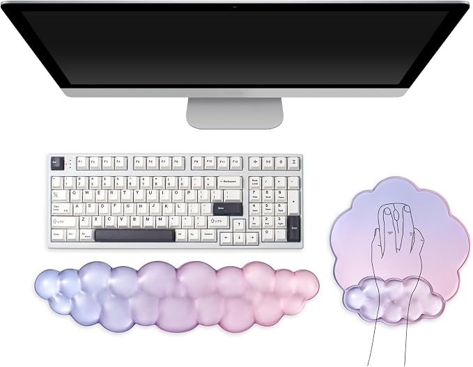 Gel Cloud Mouse Pad with Wrist Rest for Keyboard and Mouse - Gradient Purple Pink Ergonomic Cloud Mouse Pad Office Accessories for Computer/Laptop/Gaming/Home/Office/Typing Pain Relief