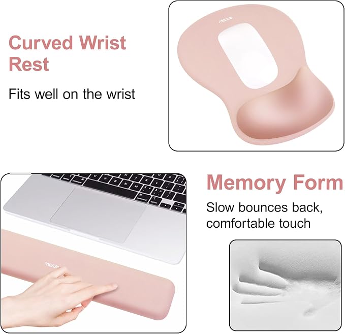 MOSISO Wrist Rest Support for Mouse Pad & Keyboard Set, Peach Fuzz | Ergonomic Mousepad&Coaster, Non-Slip Base Home/Office Rectangular Easy Typing Pad with Soft Cloth&Curved Memory Foam