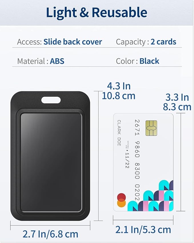 Uniclife 3 Pack Sliding Vertical Badge Holders for Office School IDs | Hard black sliding vertical case with clear window protects ID, credit, proximity key cards and drivers licenses.