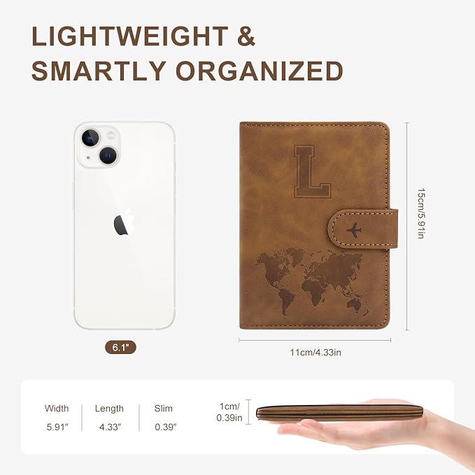 ILIYAH-Passport Cover-Passport Holder Travel Wallet-RFID Blocking Passport Case Travel Accessories Card Holder Wallet Unisex Travel Gifts (Brown L)