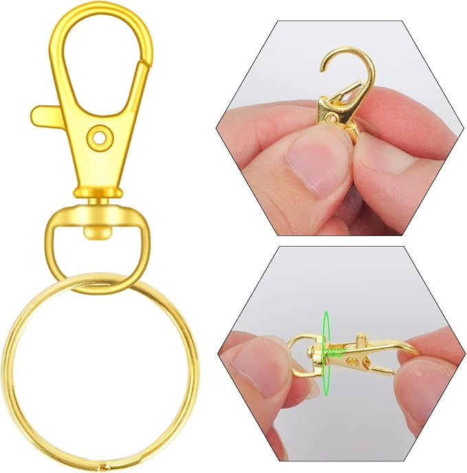 70PCS Swivel Snap Hooks with Key Rings, Metal Lobster Claw Clasp, Keychain Rings for Crafts (Gold, 1.2inch(32mm)
