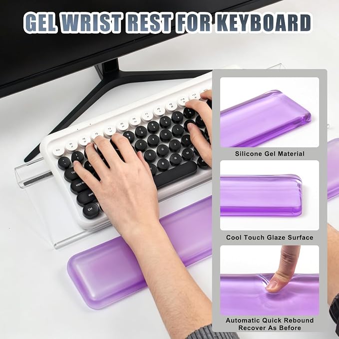 Keyboard Wrist Rest,Gel Wrist Rest for Keyboard-Purple Wrist Rest | Jelly Clear Gel Wrist Pad for Easy Typing, Anti-Slip Comfort Keyboard Wrist Pad for Desktop Relieve Pain